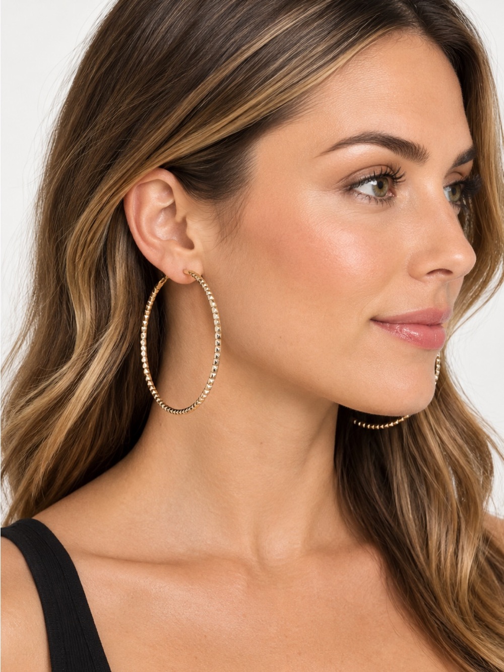 Gold textured metallic large 3” hoop earrings